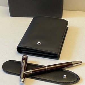 Mont Blanc Gift Set Wallet&Pen With Leather Case